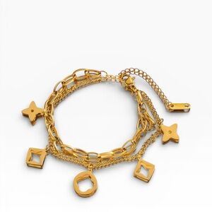 Gold Clover Charm Chain Bracelet Double-Layer Openwork